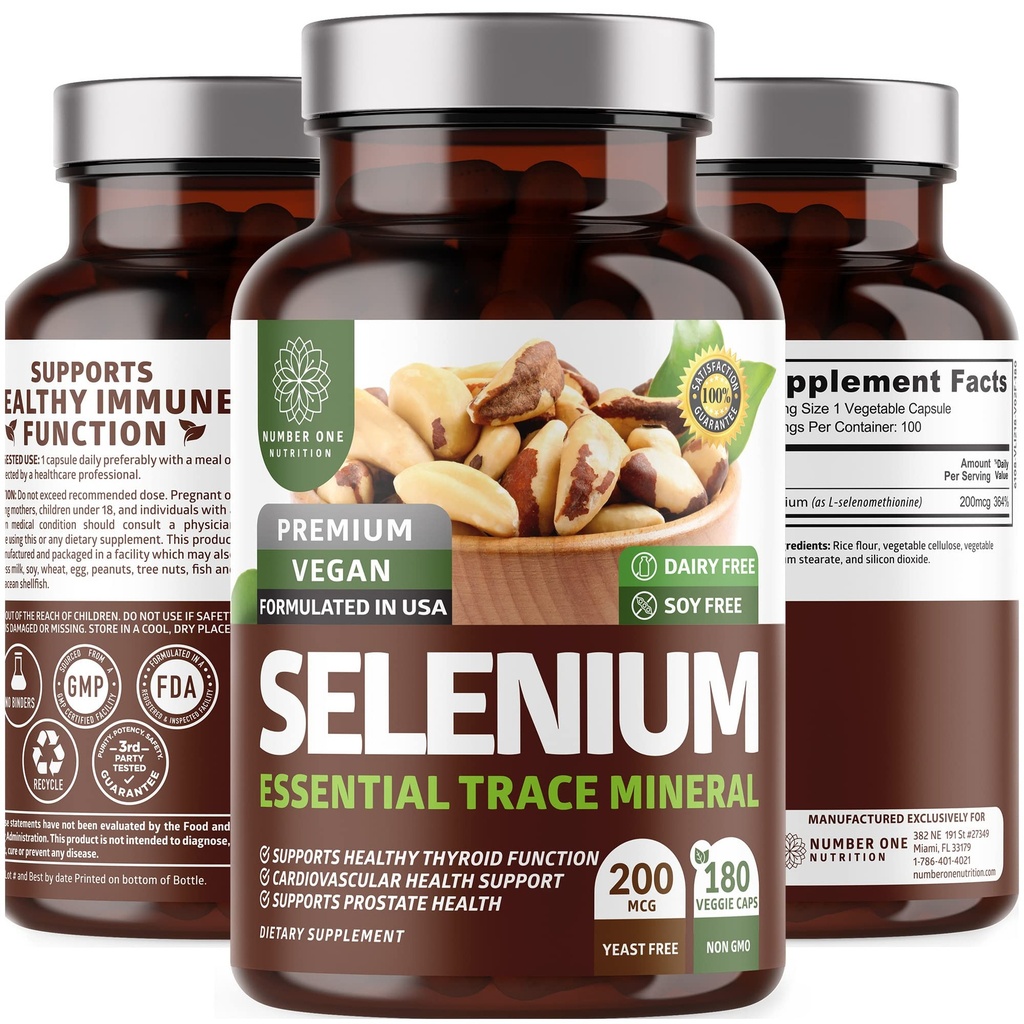 N1N Premium ren Selenium (200MCG, max absorpsjon) Essential Trace Mineral å støtte immunitet og prostate funksjon, 180 Veg Caps