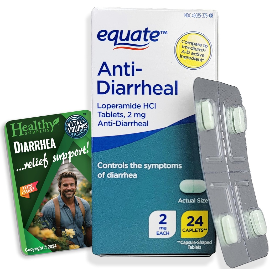 Sunn Surplus Equate Anti-Diarreal Loperamid HCI 2 mg 24 kapler og vitale volum tips kort
