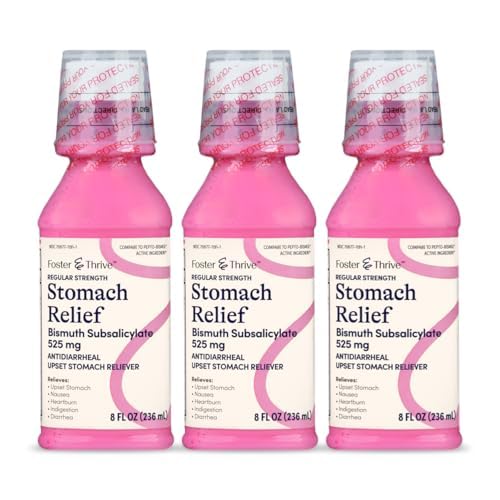 Foster og thrive mage relief væske for hemmighet, Heartburn, Indiesjon, Upset Mage, Diarrea - Rask lindring for 5 symptomer, Antidiarreal, Bismuth Subsalicylate 525 mg, Original, 8 oz (Pack of 3)