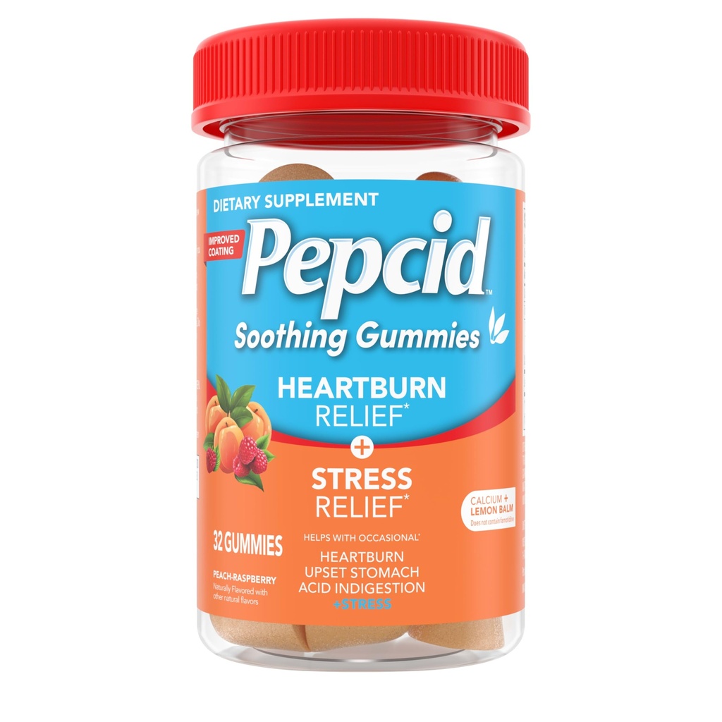 Heartburn Relief + Stress Relief for anledninger Heartburn, Upset Mage, og Acid Indigestion, med sitron Balm Ekstrakt, Tricalcium Fosfat, Peach-Raspberry, 32 ct
