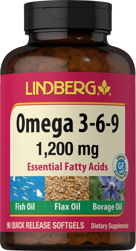 Lindberg Omega 3 6 9 Kosttilskudd | | | 90 Softgels | essensielle fettsyrer | med fisk, Flax og boreolje | Ikke-GMO, Glutenfri