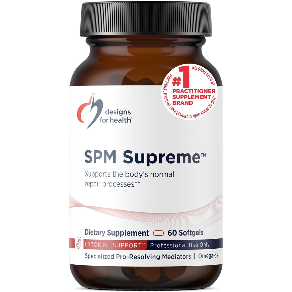 Designs for helse SPM Supreme - 3 spesialiserte pro-løsningsmediatorer fra fiskeolje - Omega 3 fettsyrer Supplement, SPM Fish Oil (60 Softgels)