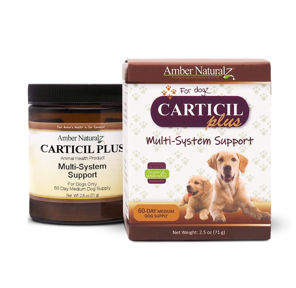 Amber NaturalZ Carticil Plus Herbal Supplement for hunder | Multi-system Støtte for felles, Digestive og immun helse | Naturlig hjelpemiddel for total velvære og vitalitet | 60-dagers middels hundforsyning