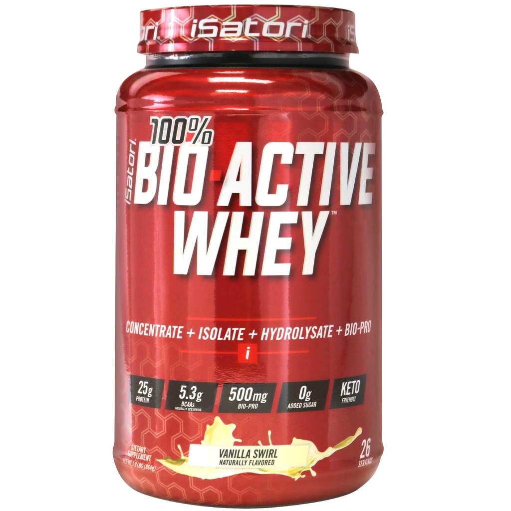 iSatori 100% Bio-Active Whey Protein pulver, muskelvekst og gjenoppretting med Whey Isolate, Hydrolysat, Konsentrert, BCAA & Colostrum Peptiders, 25 g protein Per Serving - Vanilla Swirl (26 Serveringer)