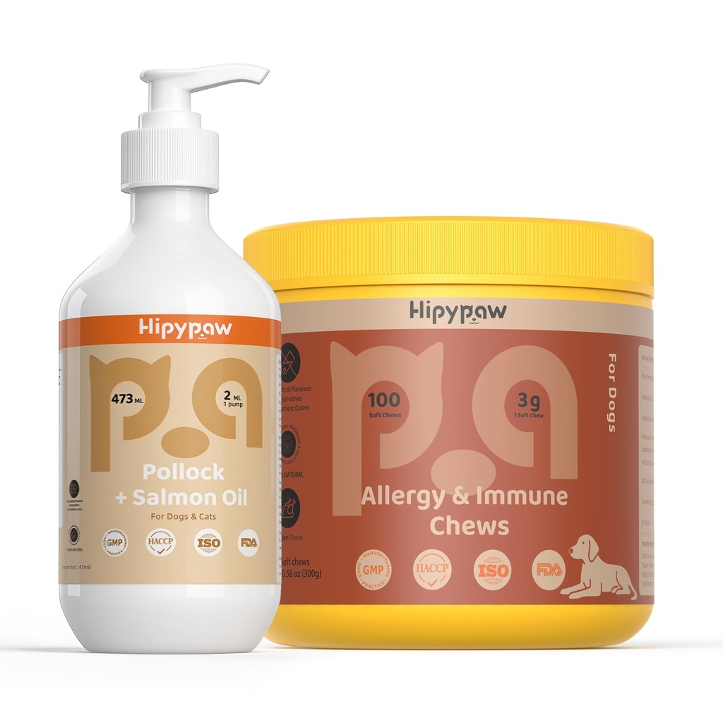 Hunde Hud og Allergi støtte Bundle: Fish Oil Omega 3 + Allergi relief Chews for kløende hud, immun & digestiv helse