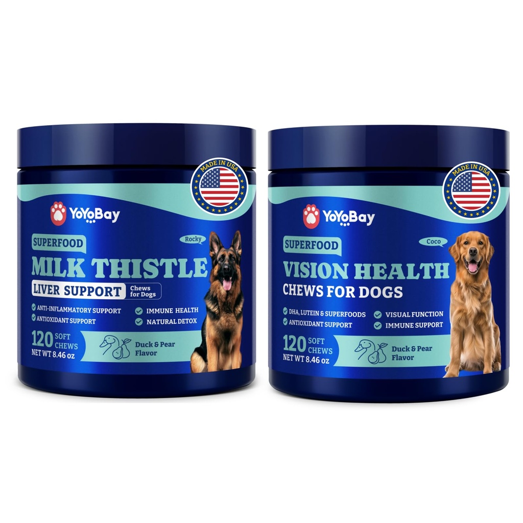Hundeøye og lever velvære Bundle – Visjon støtte Chews med antioksidanter og Omega-3s Plus melke Thistle Liver Detox Chews med NAC og Curcumin – naturlig daglig helsestøtte for hunder av alle avler