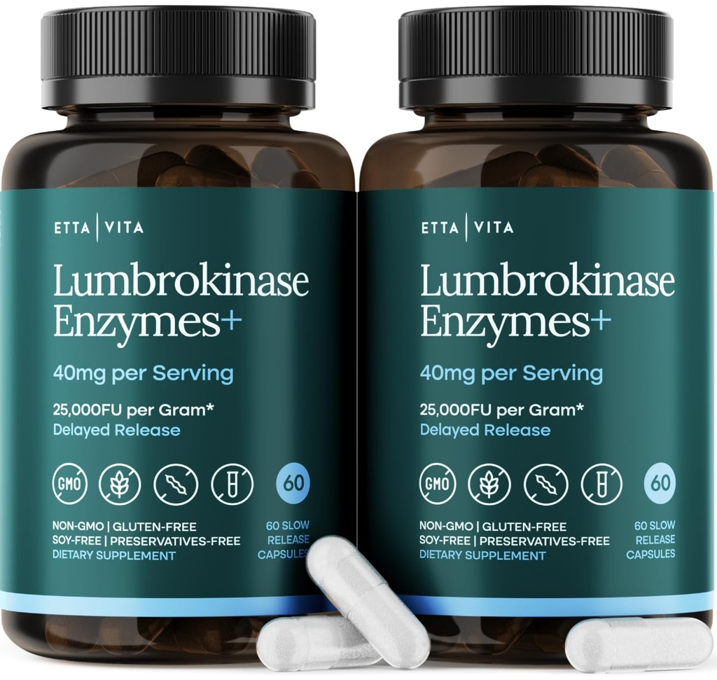Potent Lumbrokinase Supplement (120 Serveringer) 40mg/Serving (maks aktivitet - 800 000 enheter) - Lumbrokinase Enzymes Kapsler for energistøtte, Digestion, Kognisjon og Gut Helse - Lignende Nattokinase
