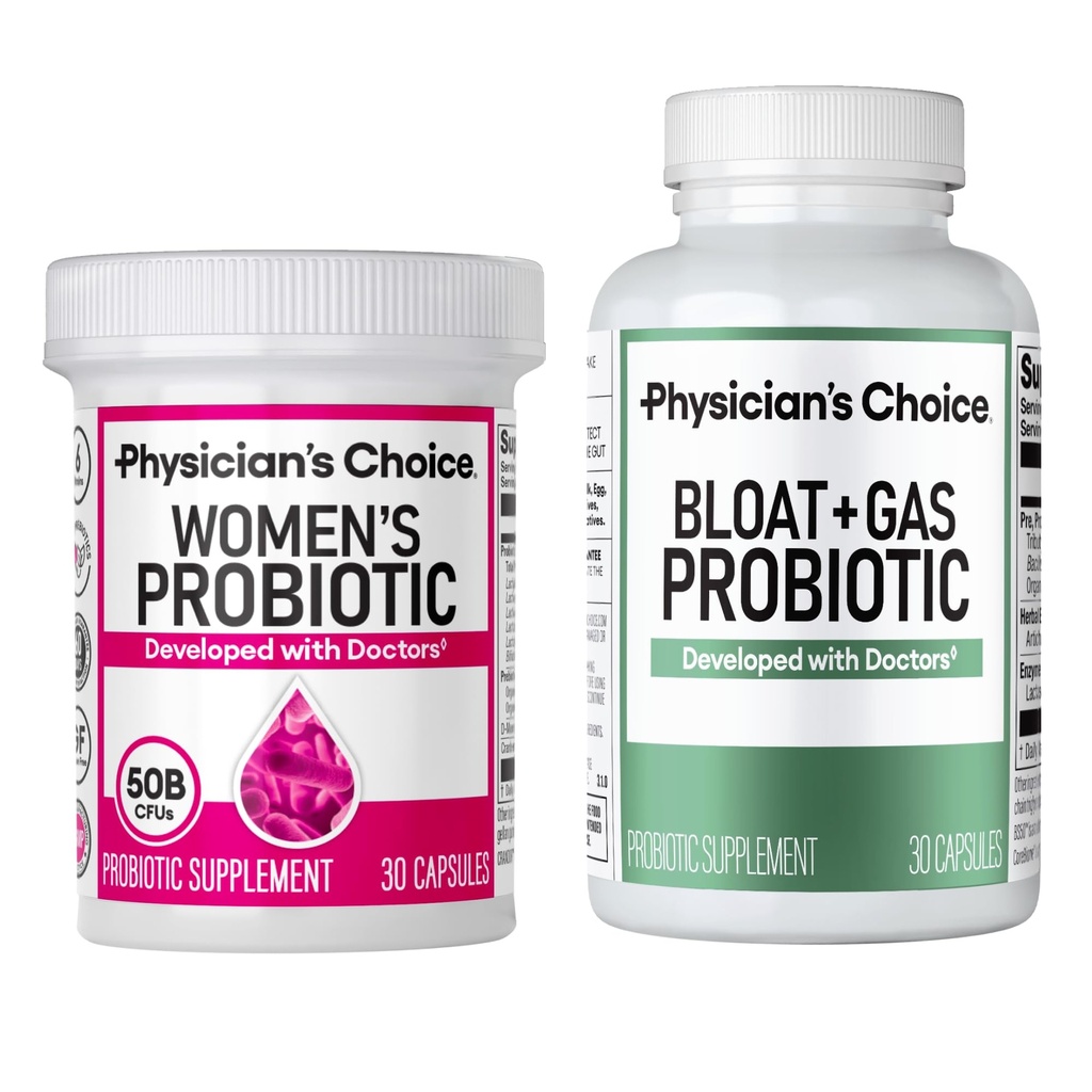 Dr. CHOICE Women's Probiotic 30ct + Bloat & Gas Probiotic 30ct - Advanced Digestive Helse Bundle for kvinner