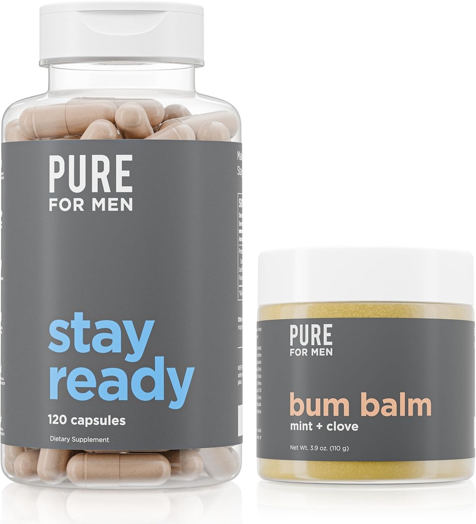 Ren for menn Hold klar fiber Supplement (120 Count) + Bum Balm Rå Lotion for menn