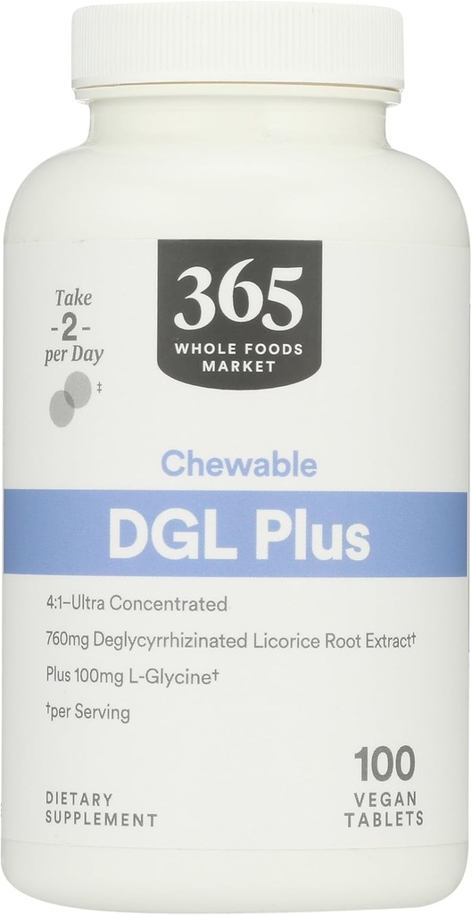 365 ved hele matmarkedet, DGL Plus Chewable tabletter, 100 tabletter