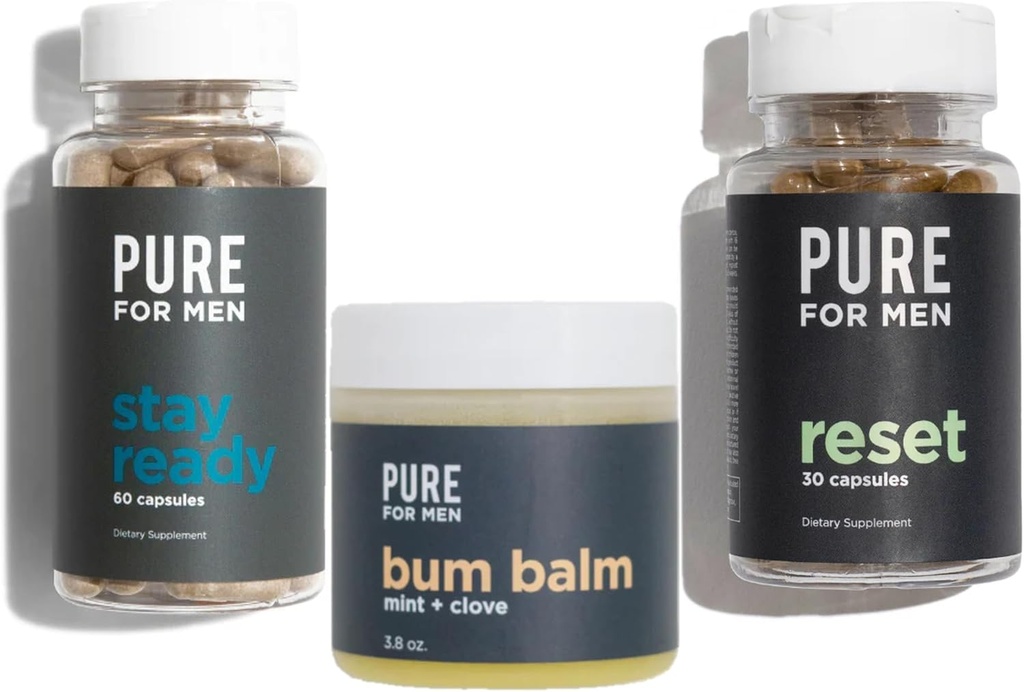 Pure for menn Hold deg klar Fiber (120 greve), Bum Balm & Nulstill (30 greve)