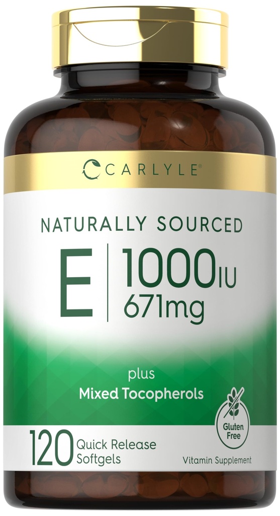 Carlyle Vitamin E med blandede tokoferoler | 1000 IU | 120 Softgels | naturlig kildet Supplement | Ikke-GMO og Glutenfri formel