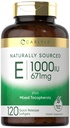Carlyle Vitamin E med blandede tokoferoler | 1000 IU | 120 Softgels | naturlig kildet Supplement | Ikke-GMO og Glutenfri formel