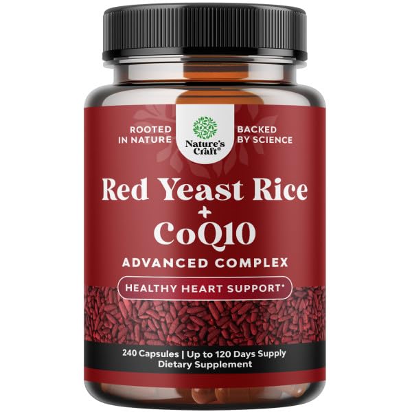 Rød Yeast Rice med CoQ10 Supplement - Avansert sunn hjerte og sunn kolesterol nivå formel for menn og kvinner - Ekstra styrke kapsel med rød yeast Rice 1200 mg kapsler med CoQ10-240 Count