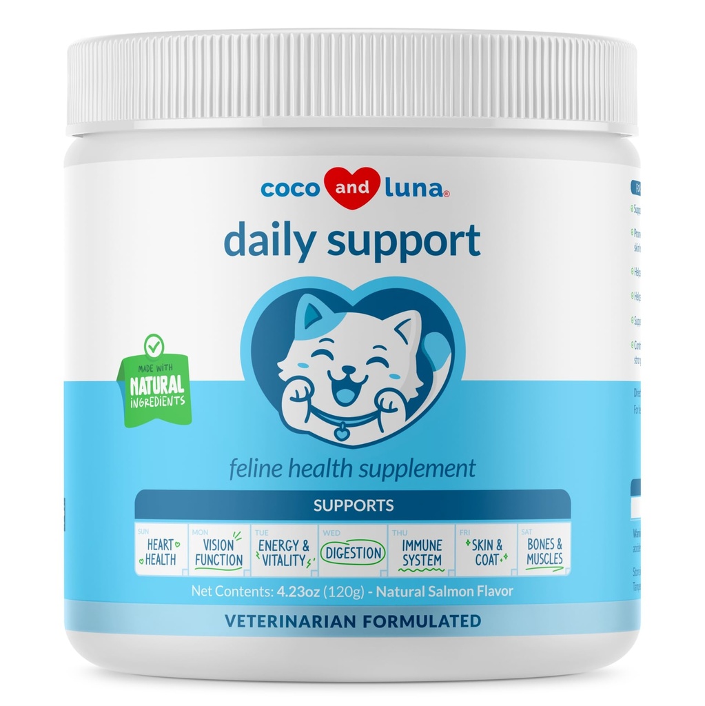 Multivitamin for katter - 4oz pulver - L-Lysin, Taurin og Spirulina for immun støtte og øye helse - fiskeolje og vitaminer for hud og hjerte helse. (for katter)