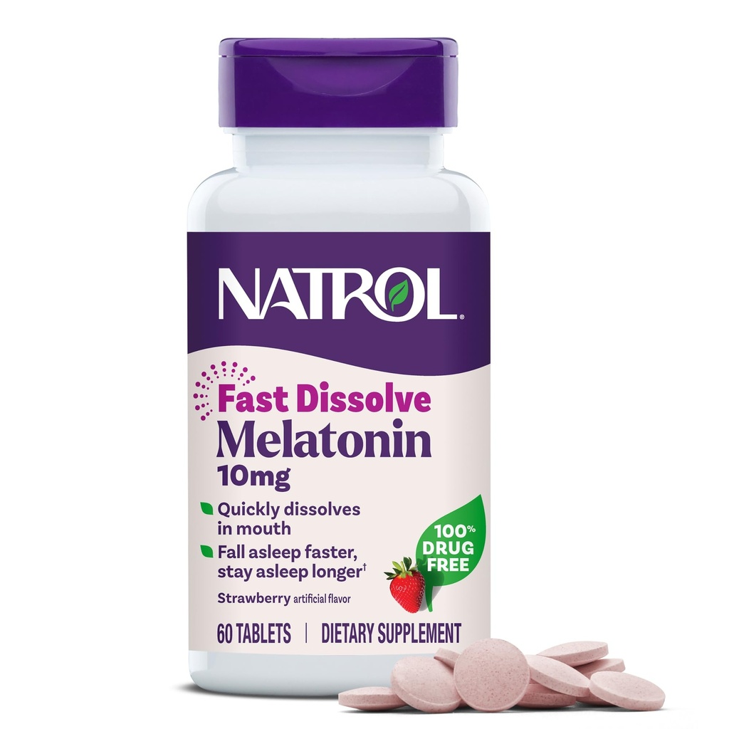 Natrol Melatonin 10 mg raske oppløsningstabletter - Strawberry Flavor, 60 greve, søvnstøtte, rask oppløsning melatonin for voksne, 60-dagers forsyning