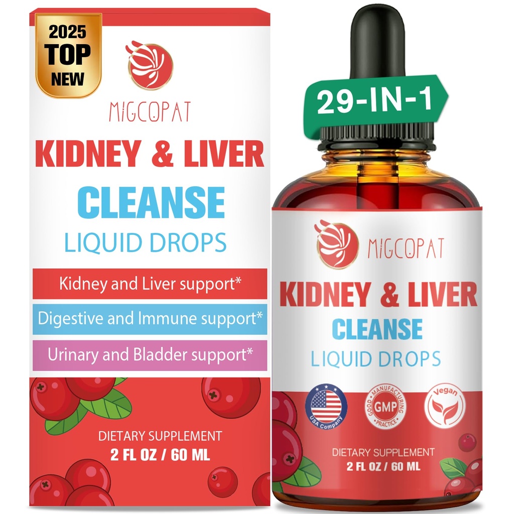 Nyre og lever rengjøring Detox & Repair Drops, Cranberry og Melke Thistle Supplement med Artichoke, Astragalus, Hestehale – Naturlig Herbal for lever, Nyre, Urinal Tract, Bladder, 60ml