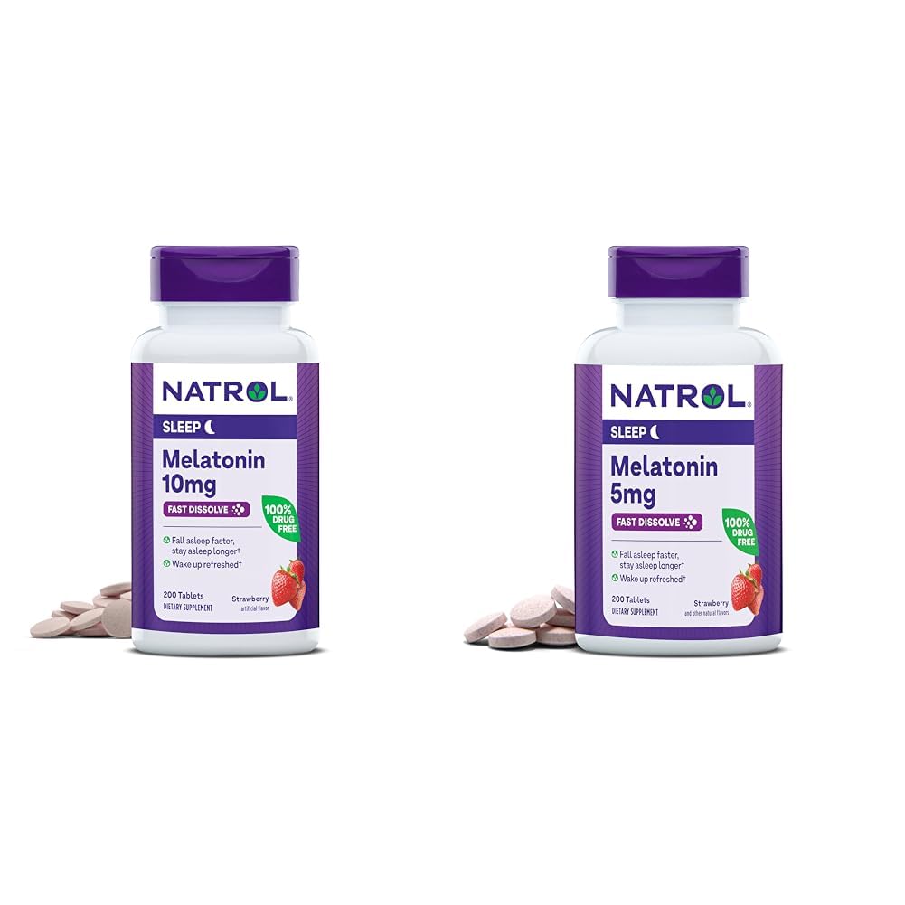 Natrol Melatonin 10mg 200 tabletter & 5mg 200 tabletter Strawberry-Flavored rask dissolve søvn støtte kosttilskudd Bundle