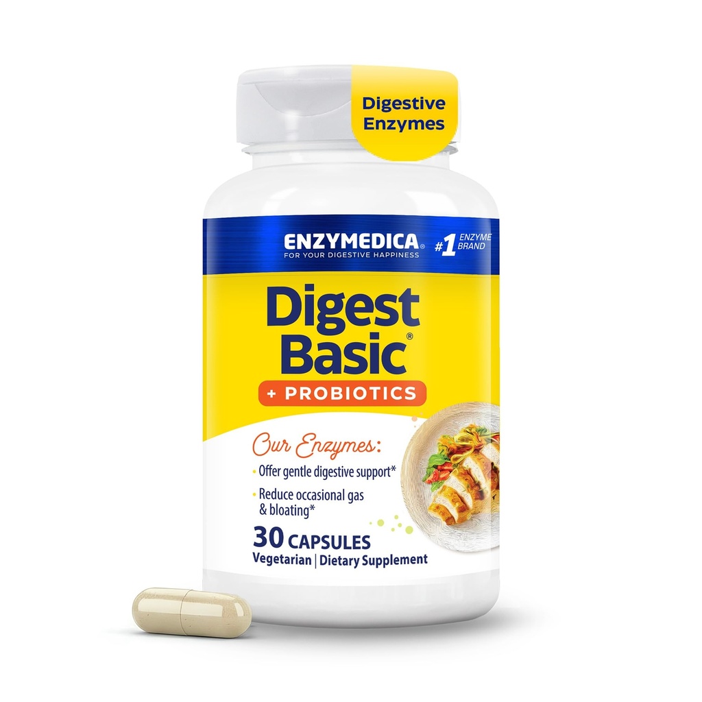 Enzymedica, Digest Basic + Probiotika, Gentle Digestive Enzymer med 400 millioner CFU aktiv kulturer per kapsel, 30 kapsler