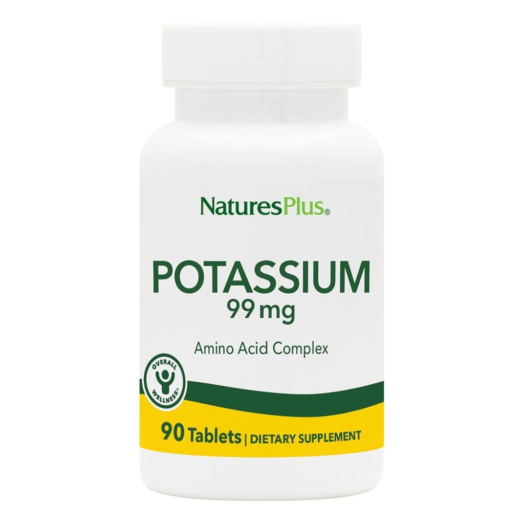 Naturens Plus Kalium 99 mg, 90 tabletter - støtter sunn elektrolyttbalanse og total velvære - Glutenfri, vegetarisk - 90 Services