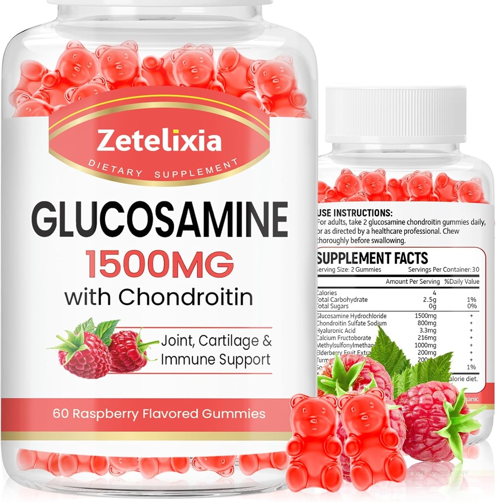 2 Pack Glucosamine Chondroitin Gummies, Glucosamine Chondroitin med MSM, Elderbær, Turmeric - Felles støttetilskudd for voksne, menn og kvinner, 120 greve