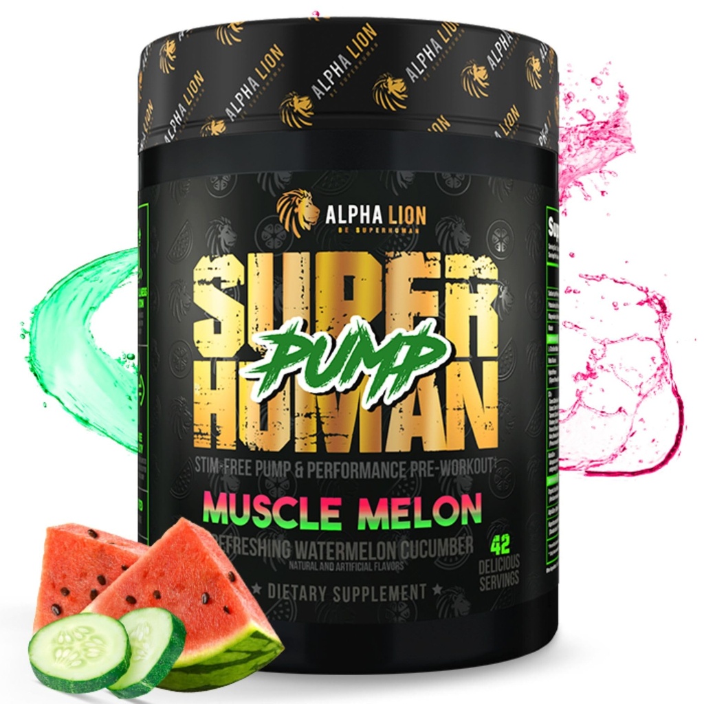 ALPHA LION Superhuman Pump Pre Trening pulver, koffein gratis og stimul gratis preworkout kosttilskudd, Nitric Oxid Booster, Muskel gevinster, energi og fokus (42 Serveringer, Muscle Melon Flavor)