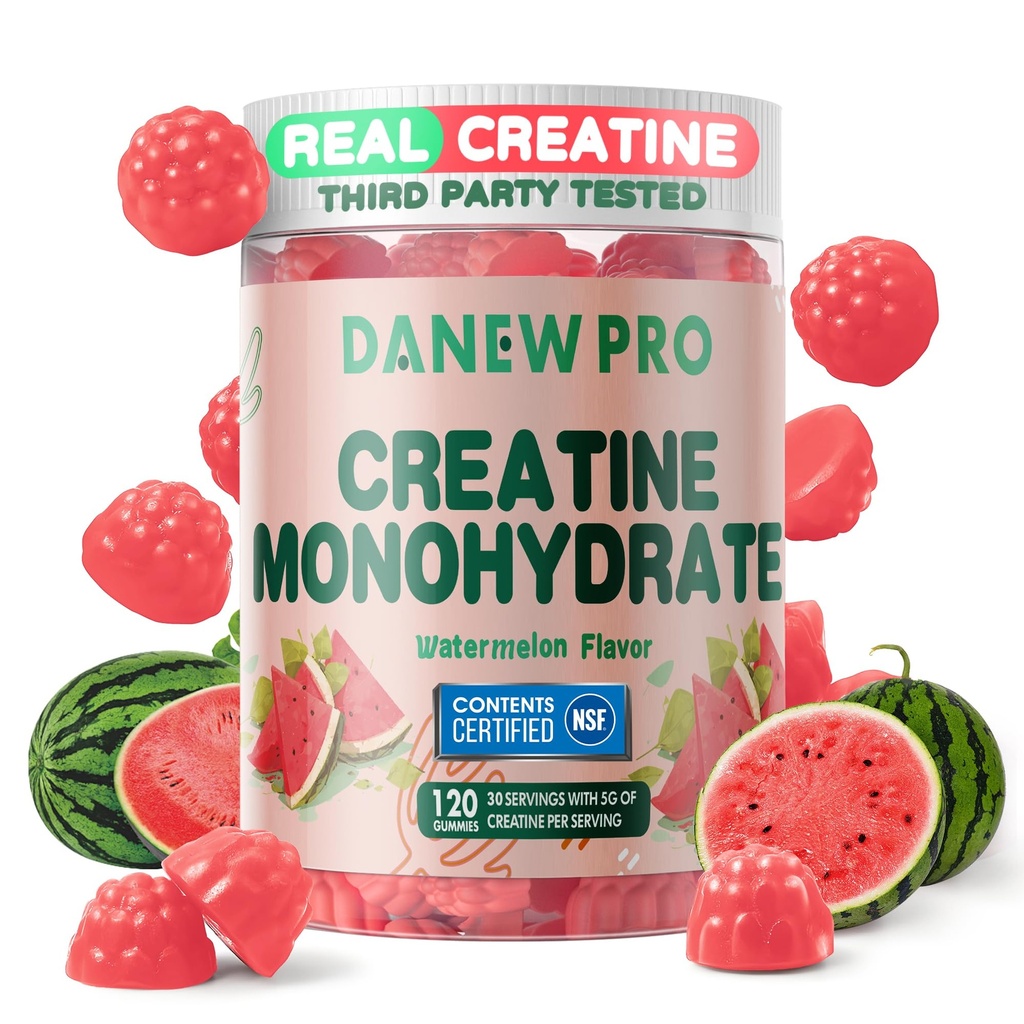 Kreatin Monohydrat Gummies 5000 mg for menn og kvinner, Kreatin Monohydrat for muskelstyrke, Muskelbygger, Energiforsterkning, Pre-Workout Supplement (120 Count)-Watermelon Flavor