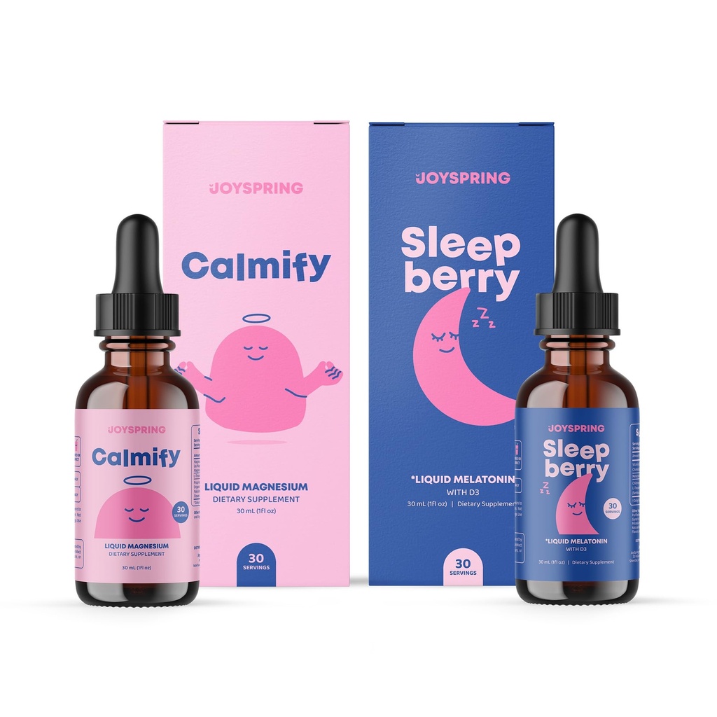 JoySpring Calmify Magnesium Glycinat og flytende Melatonin for barn