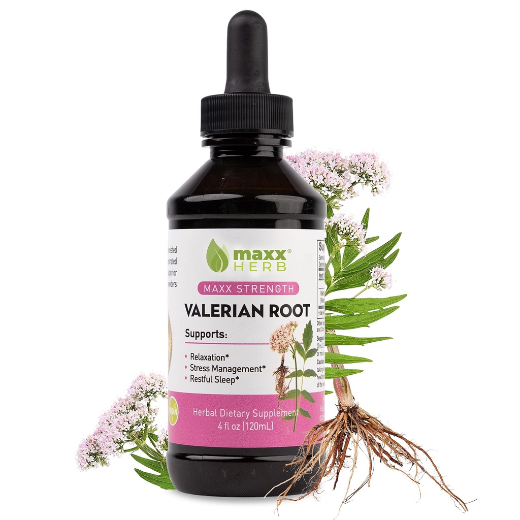 Maxx Herb Valerian Root Extract - Max styrke, flytende Valerian Root Absorbs bedre enn kapsler, for avslapping og hvilelig søvn, alkoholfri - 4 Oz flaske (60 serveringer)