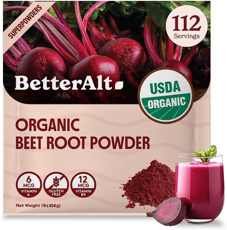 Bedre Alt Organic Beet Root Powder, USDA Certified - Nitric Oxid Supplement, Beet Juice Powder Supermat for Sunt Heart, Beetroot Supplement, Beetroot Powder - 112 Serveringer, 1 lb