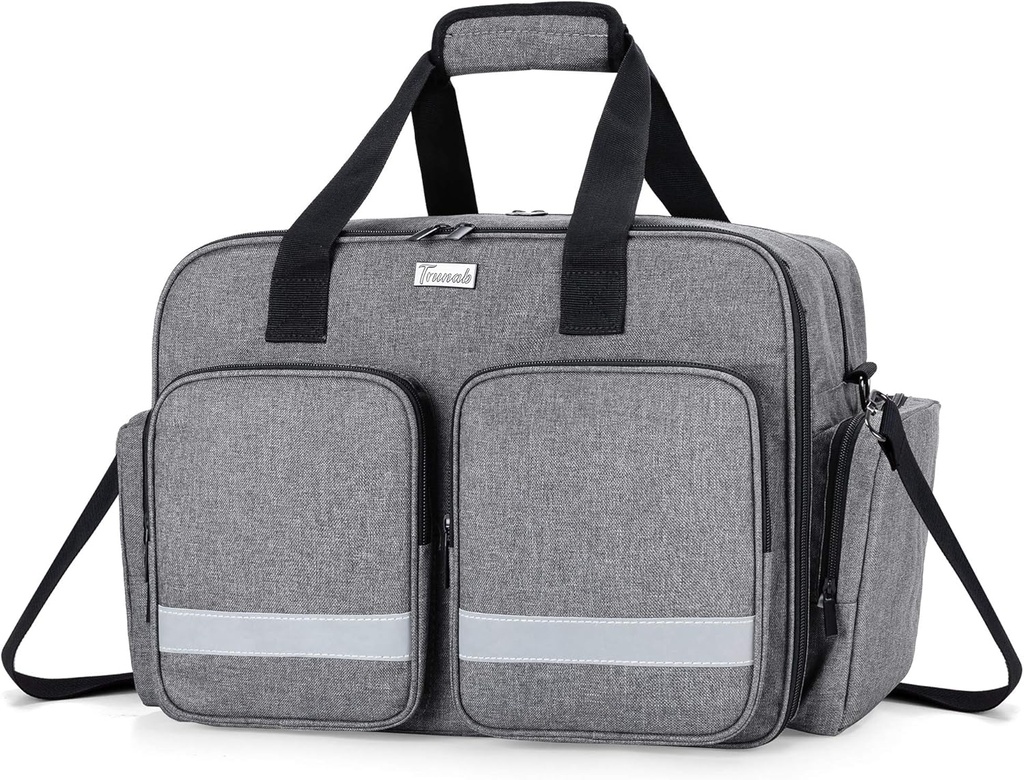 Trunab medisinsk veske - tom førstehjelpsveske for sykepleier, lege, paramedisk - hjem omsorg sykepleierveske med polstret lag for laptop - Patentert design - Grå