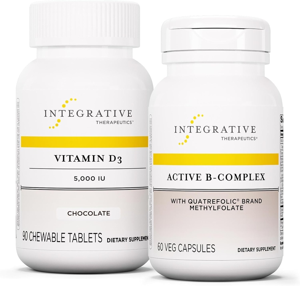 Integrative terapier Bundle med aktiv B-kompleks, 60 kapsler og vitamin D3 125 mikrog, 90 Chewables - Aktiv B-kompleks for å støtte energimetabolisme* - vitamin D3 for å støtte bein helse*