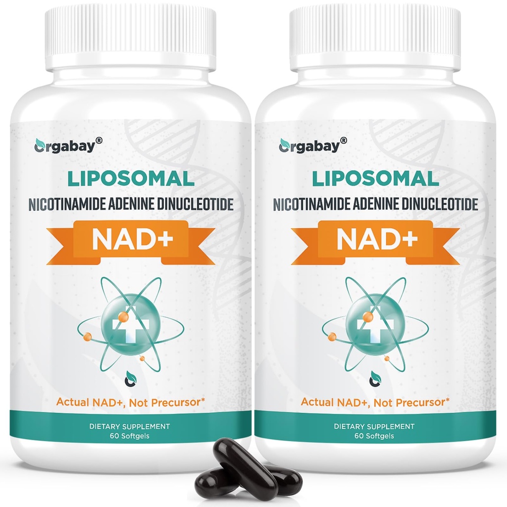 Orgabay Liposomal NAD+ Supplement 500 mg, høy absorpsjon, økt NAD + med TMG 250 mg, faktisk NAD Plus mer effektiv enn Nicotinamid Riboside, støtte Cellular Energy, sunn aldring ® 120 Softgels