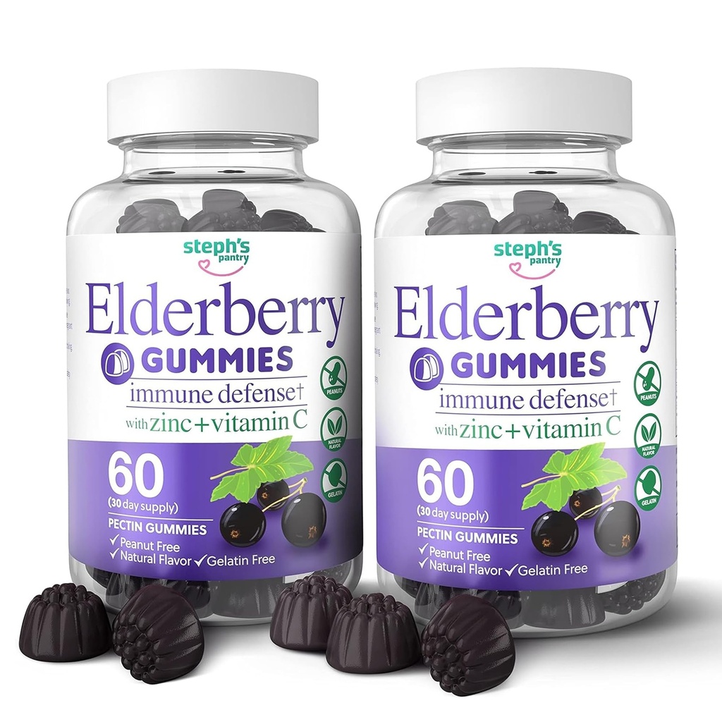 Eldrebær gummier med vitamin C og sink - Immun Booster eldrebær gummier for voksne og barn - Vegan naturlige ingredienser Forsvar Multivitaminer med antioksidant støtte (120 gummies)