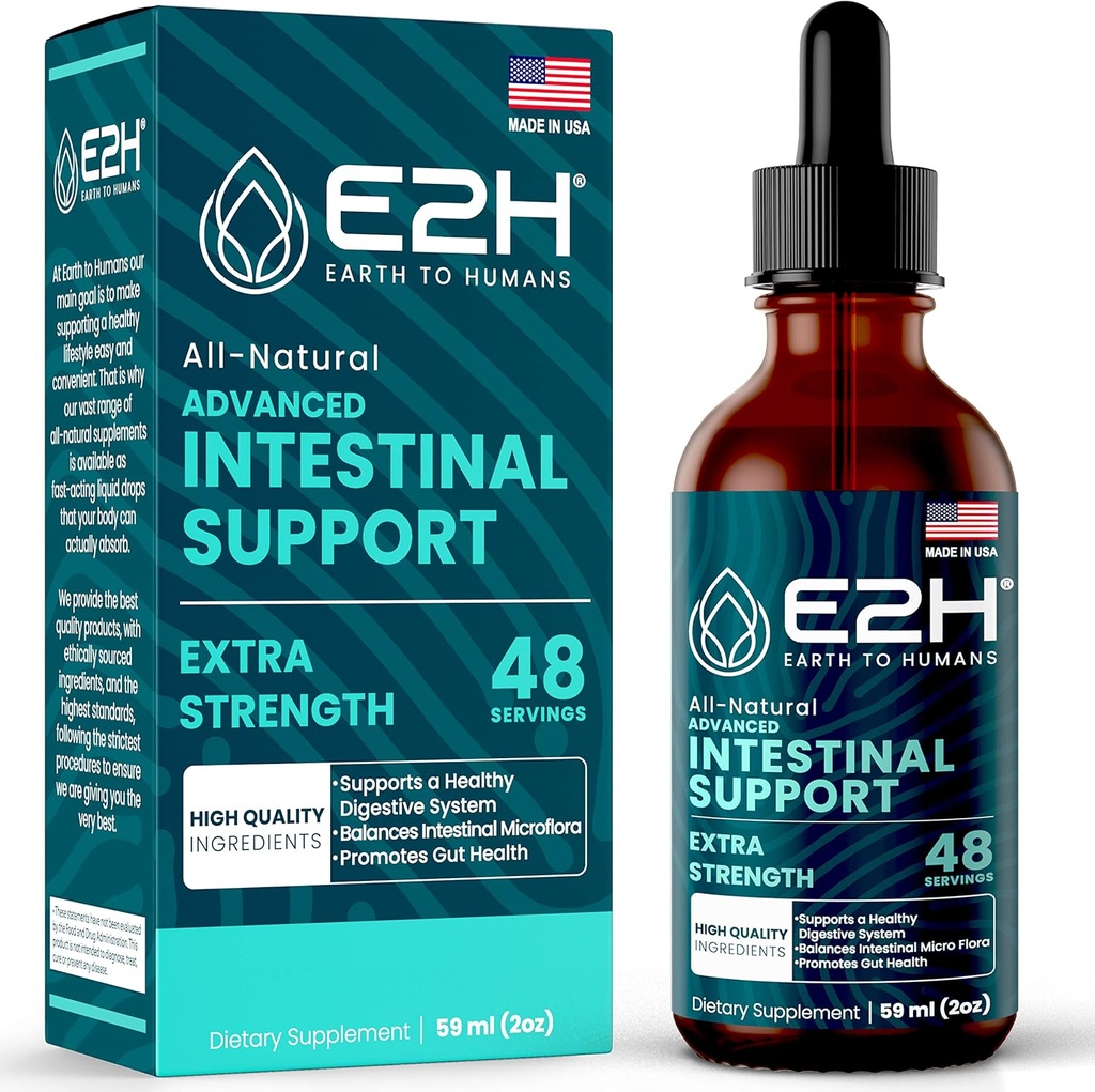 E2H Advanced Intestinal Support - Naturlig intestinal rengjøring og digestiv rengjøring Supplement - Wormwood og Black Walnut Extract - Ikke-GMO, Vegan - 2 Fl Oz