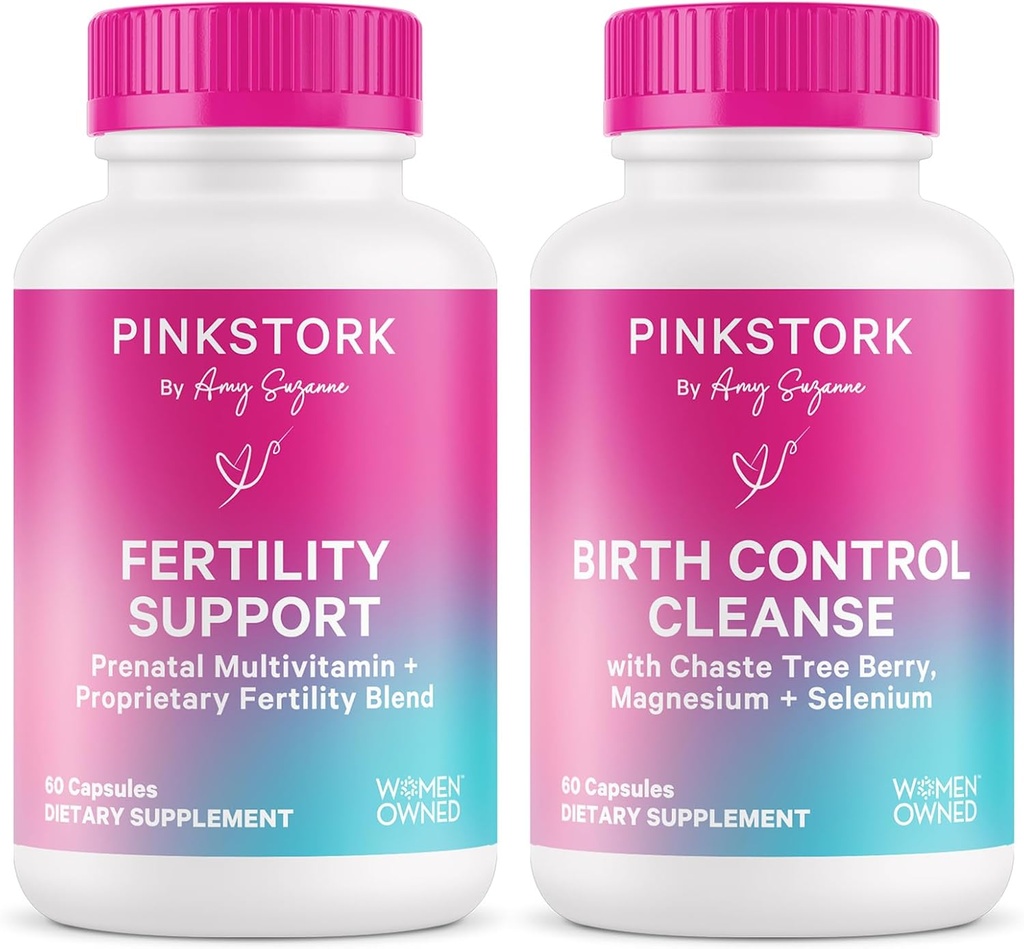 Pink Stork Graviditet Prep & Fertilitet Støtte – Vitex, Inositol, Folat – Fødselskontroll Renser – 2 Pack