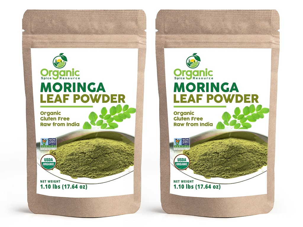 Organic Moringa Powder - 35.28 oz | Pakke med 2 USDA Organics, Non-GMO, Kosher, Halal, Moringa Olivera Powder - 100% rå og naturlig, av OSR