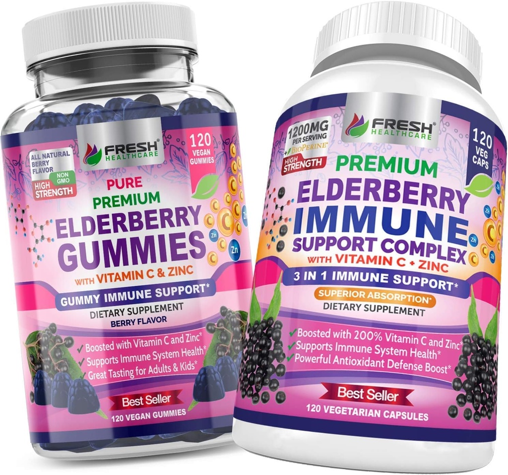 FRESH HealthyCARE Elderbær Gummies og eldrebær immunstøtte kompleks