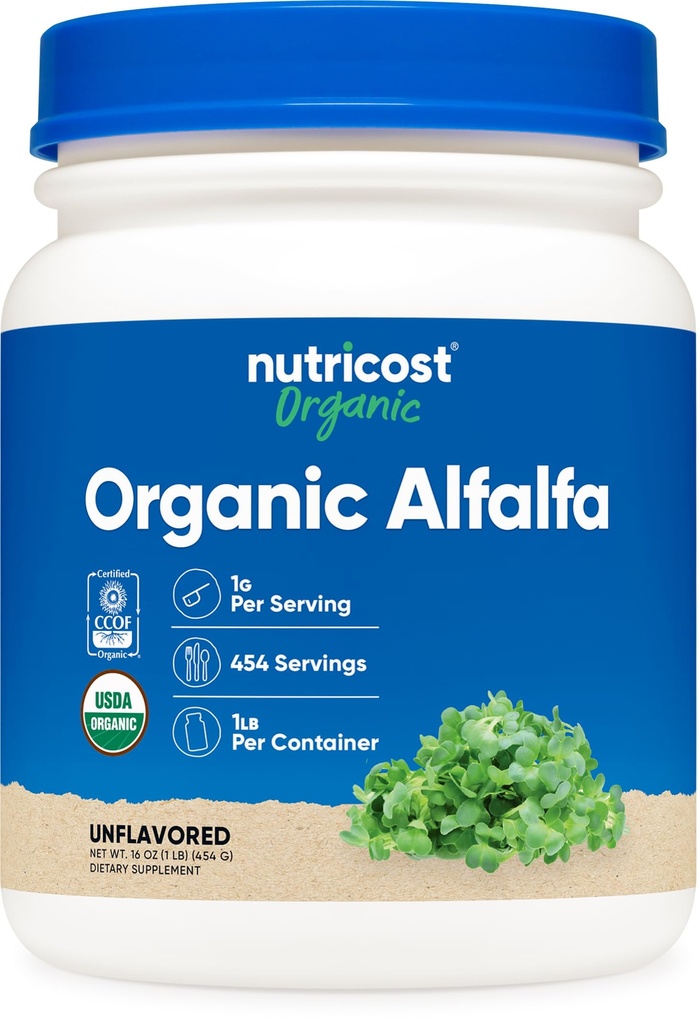 Nutricost Organic Alfafa Powder 1LB - USDA Certifisert 100% økologisk, vegetarisk, ikke-GMO, Glutenfri