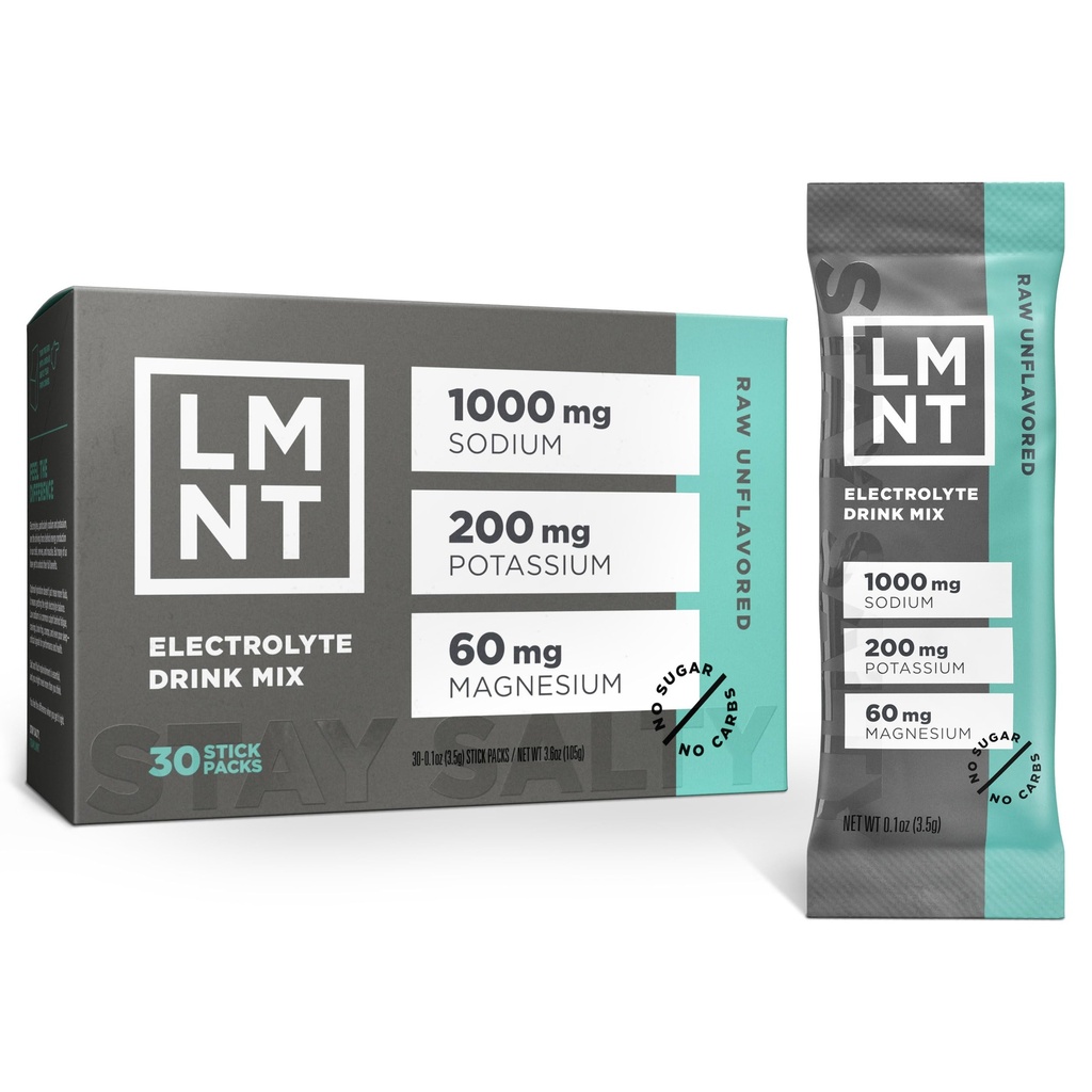 LMNT Zero Sugar Electrolytes - Rå Uflavorert Salt | Drikkeblanding | 30-talls