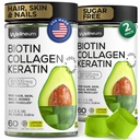 Biotin og collagen Peptid Gummies for hårvekst, hud og negler 120 stk (2 pakke) - 82000 Mcg - Biotin Chewables med Keratin Max styrke - Skjønnhet gummier for kvinner og menn - sukkerfri, ikke-GMO