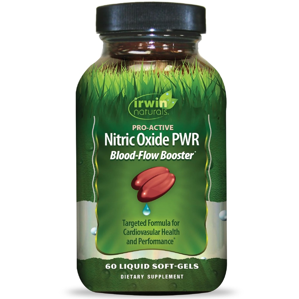 Irwin Naturals Pro-Active Nitric Oxid PWR - 60 Flytende Soft-Gels - Blod-Flow Booster med L-Citrulline, Beet Root & Red Spinat
