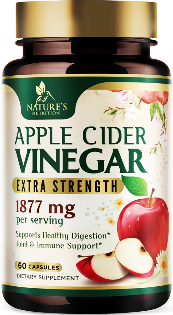 Apple Cider Vinegar Capsules 1877mg - Ekstra styrke detox & rengjøring med vitamin D & sink - Premium ACV piller med felles naturlig digestion & immun støtte - vegetarisk supplement - 60 kapsler