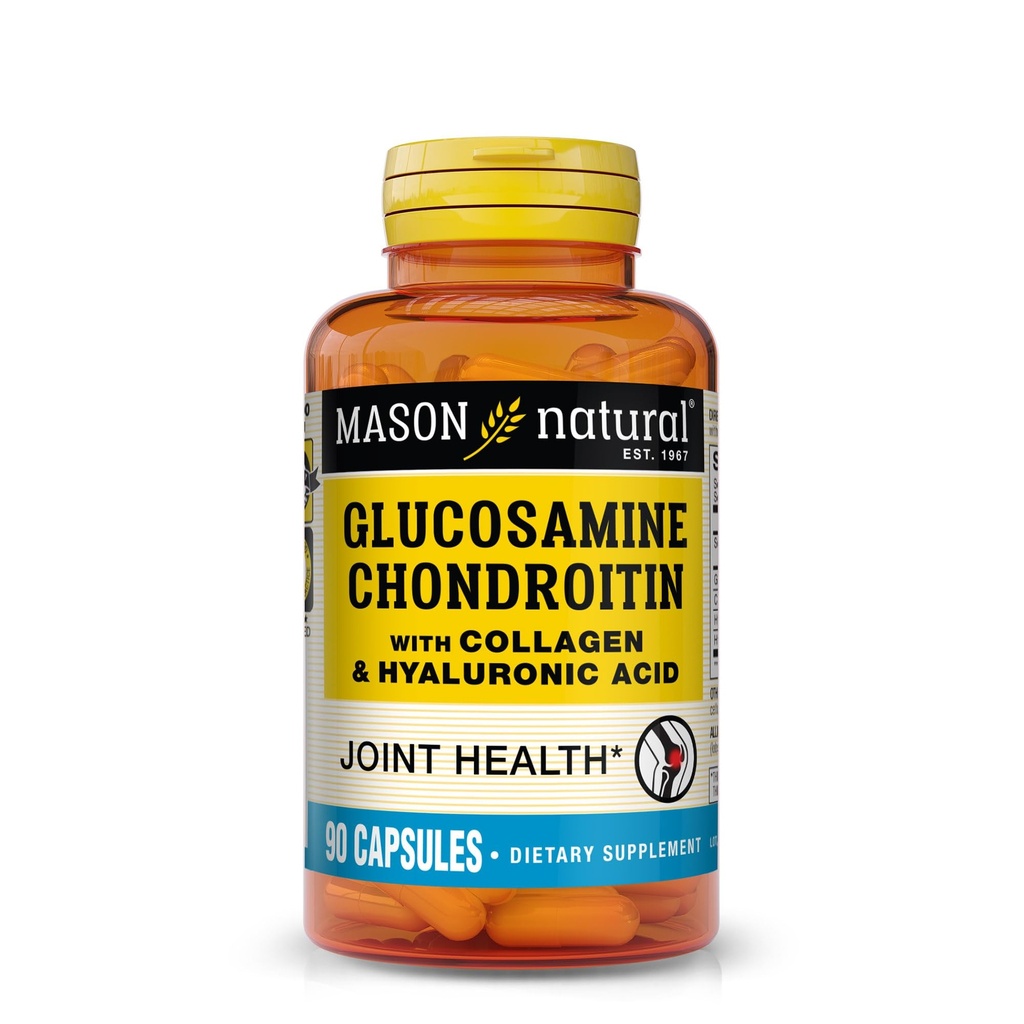 MASON NATURAL Glukosamine Chondroitin med kollagen og hyaluronsyre, 45-dagers Supply Capsules for normal ledd, mobilitet, fleksibilitet, og aldring støtte, 90 kapsler