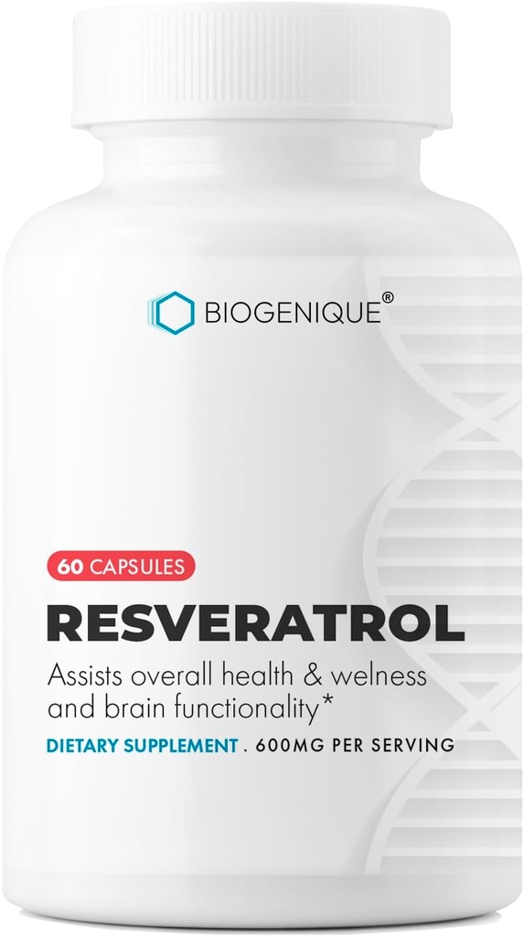 Resveratrol 600mg Potent Antioksidanter & Trans-Resveratrol fra Polygonum Root Extract, fremmer anti-aldring og kardiovaskulær støtte, 60 kapsler - laget i USA - Vegansk, ikke-GMO, Glutenfri