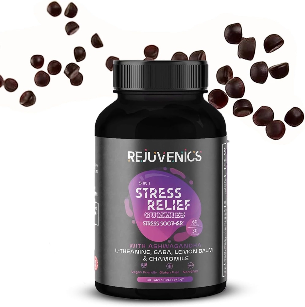 Stress Relief Gummies med Ashwagandha, L-Theanine, GABA, Lemon Balm og Kamille -60 greve