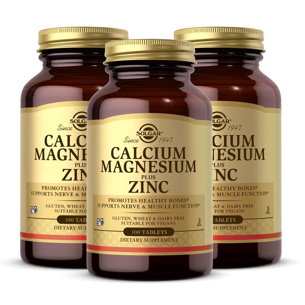 Solgar Kalsium Magnesium Plus Sink, 100 tabletter (pakke på 3) - fremmer sunne bein og tenner - støtter Nerve & Muskelfunksjon - Ikke-GMO, Vegan, Glutenfri, Dairy Free, Kosher - 100 Total Services