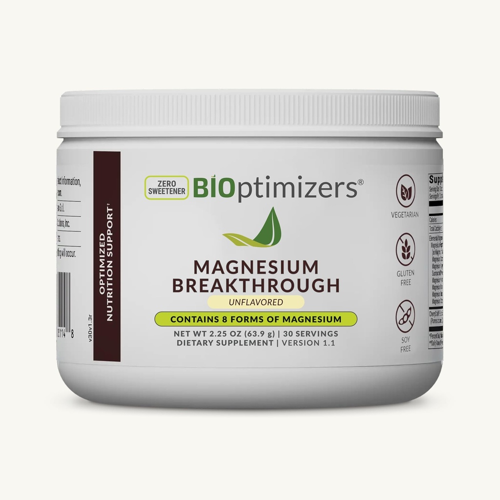 BIoptimizers Magnesium Breakthrough Drink - 8 Former av Magnesium, Elektrolytter, søvnhelse, Stress, Muskelgjenvinning, Hjertestøtte | Glycinat, Citrat, Malate