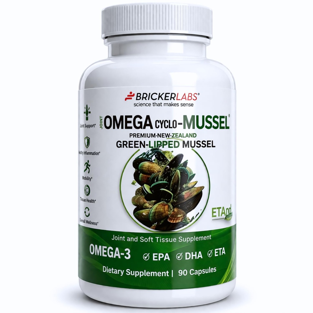 Bricker Labs Omega Cyclo - Mussel felles helse supplement, Premium New Zealand Grønn Lipped Mussel, Full Spectrum Omega felles kosttilskudd for felles helse og komfort, 90 kapsler
