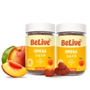BeLive Organic Omega 3 Gummies - Omega 3 6 9 7 DHA & EPA fra Flaxfrø Olje & Sea Buckthorn Fruktolje, Vegan, for barn og voksne, Full kropp, Hjerne & Øye støtte, Sukkerfri – Peach
